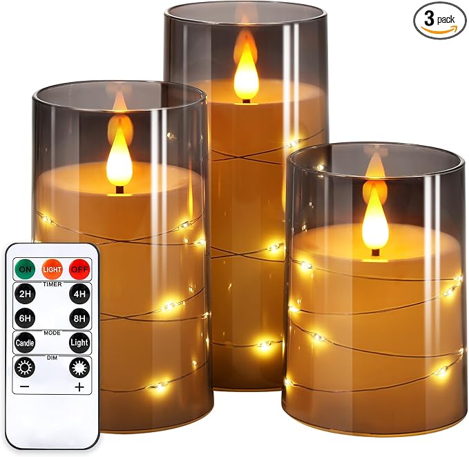 NURADA Flickering Flameless Candles: Built-in Star String Lights 3D Wick by NURADA