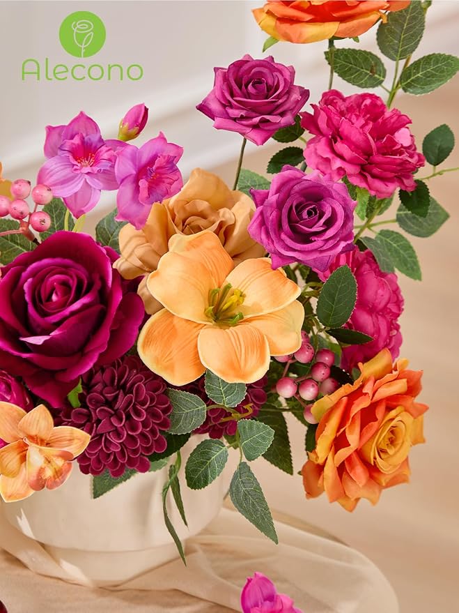 Alecono Hot Pink and Orange Silk Artificial Flowers - Image 2
