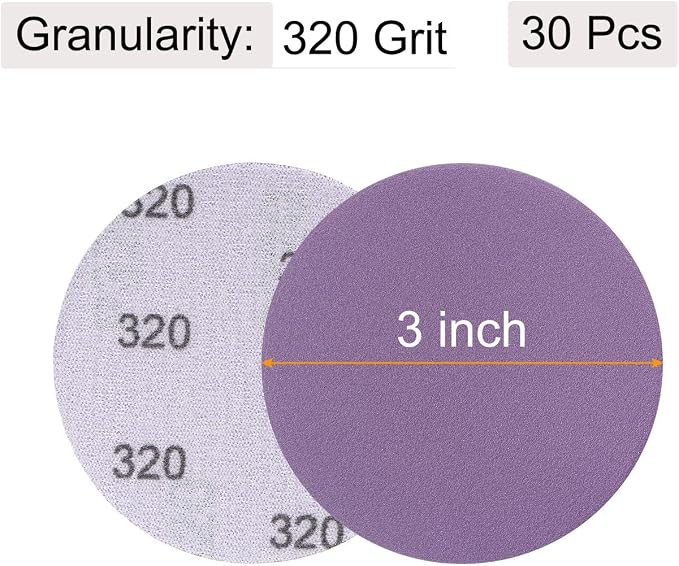 uxcell 30Pcs 3" Purple Sanding Discs 320 Grits Hook and Loop Sand Paper | - Image 2