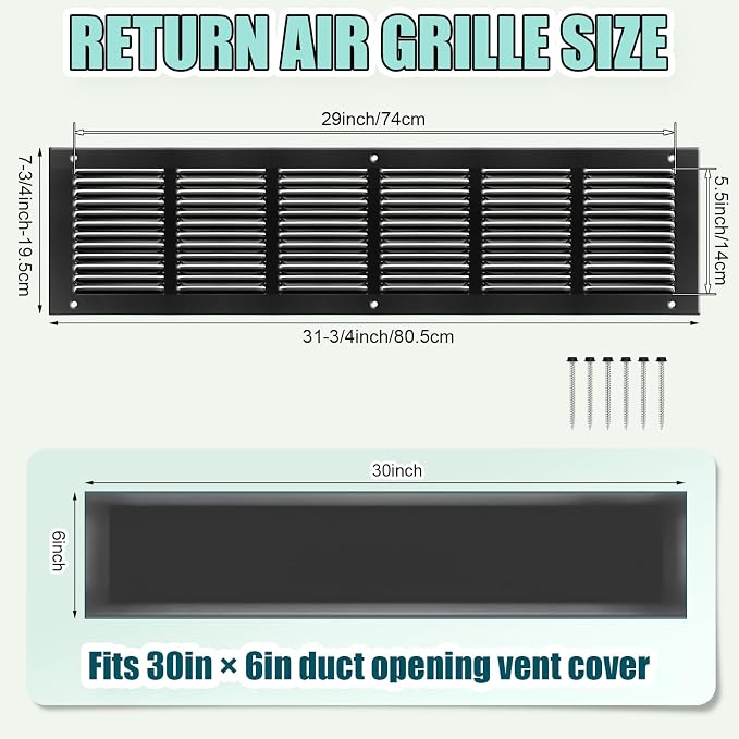 Blulu 6 Pack Fit for 30 x 8 Inch Duct Opening Return Air Vent Cover - Image 2