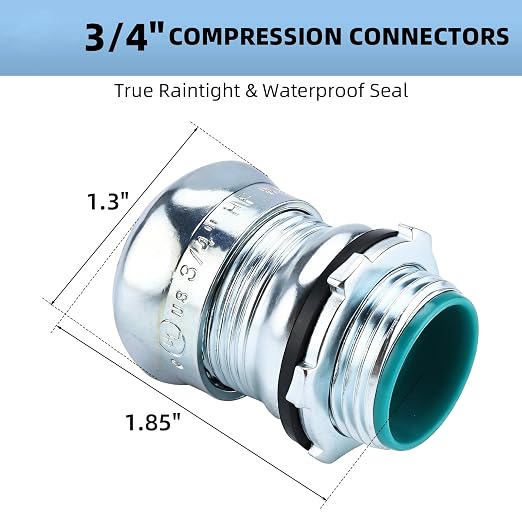 3/4 Inch EMT Raintight Compression Connector, Zinc Plated Steel Electrical - Image 2