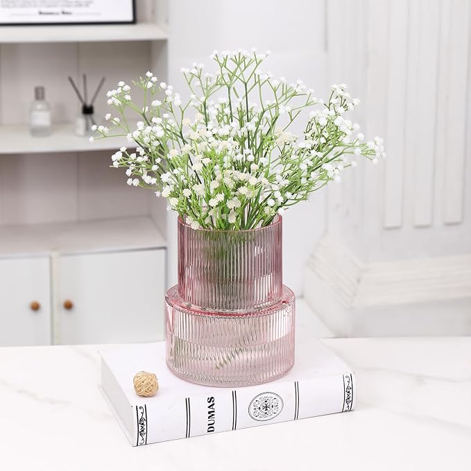 Pink Glass Vase, Ribbed Glass Vase - Image 6