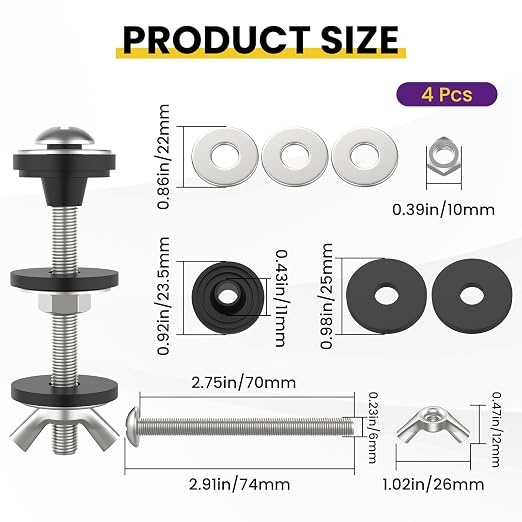 4 Pcs Universal Toilet Tank to Bowl Bolts Kit, Heavy Duty Stainless Steel - Image 2
