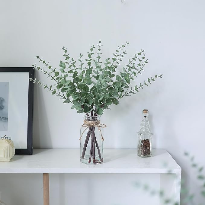 17.5" Artificial Eucalyptus Stems in Glass Vase - Image 3
