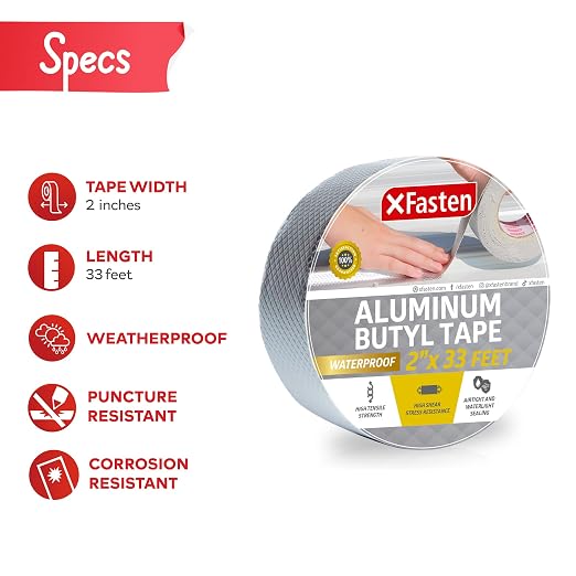 XFasten Super Waterproof Aluminum Butyl Tape, 2-Inch x 33-Foot, Aluminum Foil - Image 2