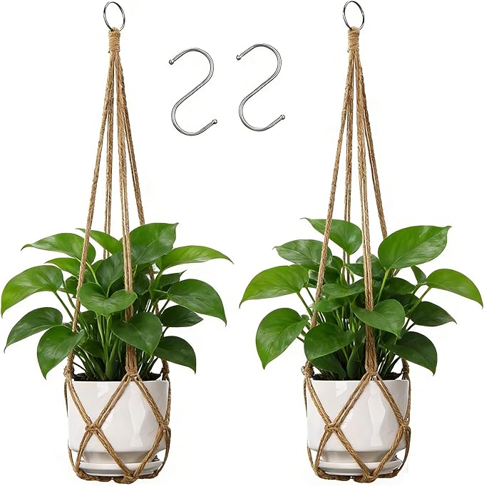 YIBOT Macrame Plant Hanger Indoor 35 Inch Hanging Planter Basket Brown 2Pc | by YIBOT