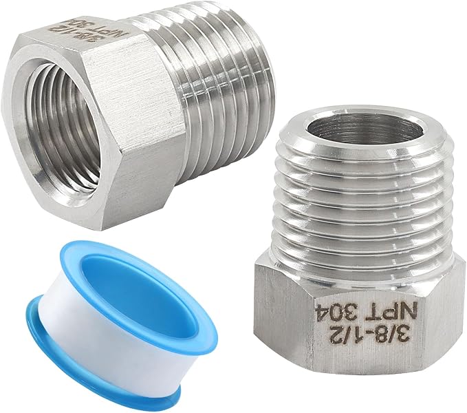 1/2" Male NPT to 3/8" Female NPT Hex Bushing Reducer, 2 Pack | 304 Stainless by Unknown