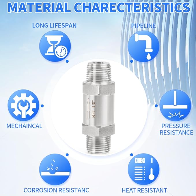 ChillWaves 304 Stainless Steel In-Line Split Check Valve 1/8" NPT Male Thread - Image 6