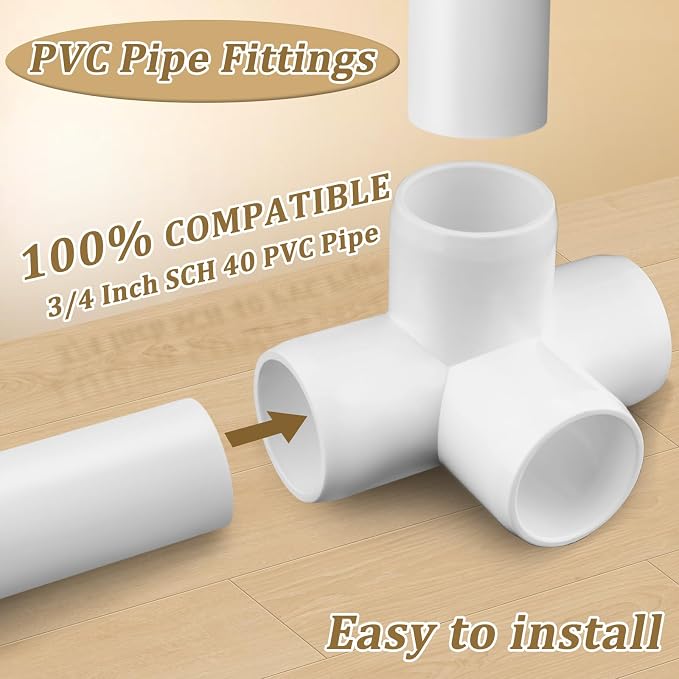 12-Pack 3/4" PVC Fittings 4 Way, Furniture Grade 3/4 Inch PVC Pipe Fittings 4 - Image 3