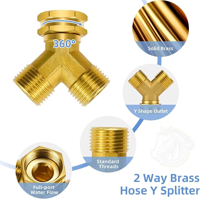 Angry Pony Hose Splitter 2 Way, Solid Brass 3/4 GHT Full Flow Wye | - Image 3