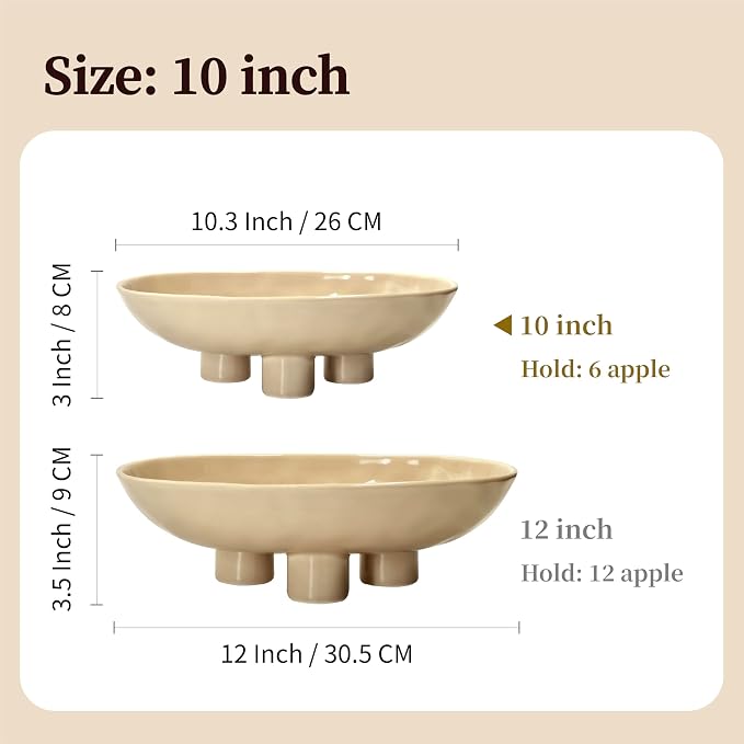 Three-Leg Ceramic Fruit Bowl, 10 Inch Oval Serving Dish - Image 8