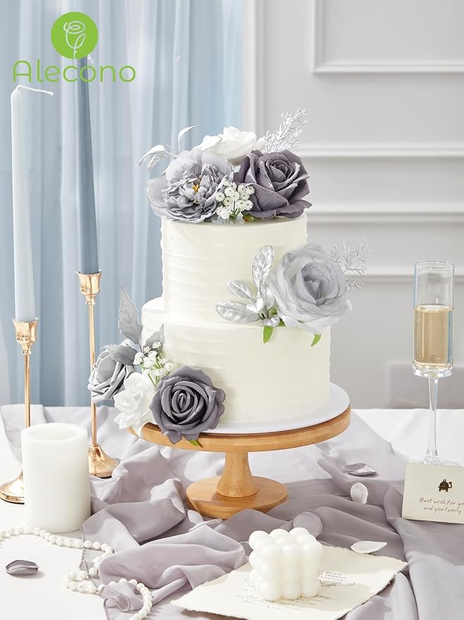 Alecono Silver Artificial Flowers, Cake Decor, Table Centerpiece, Baby Shower & - Image 4
