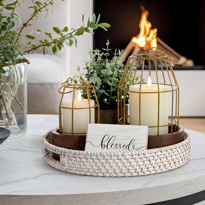 Modern Rustic Farmhouse Candle Lantern Set of 5, Burlywood | Decorative - Image 2