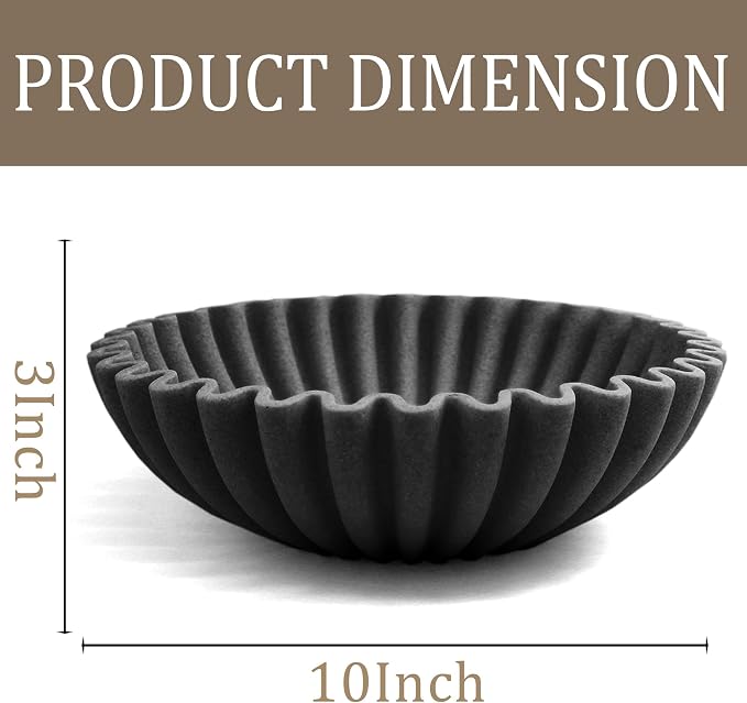LIN CHUAN Ruffle Decorative Bowl, Large Fruit Bowl, Artificial Stone BLack | - Image 7