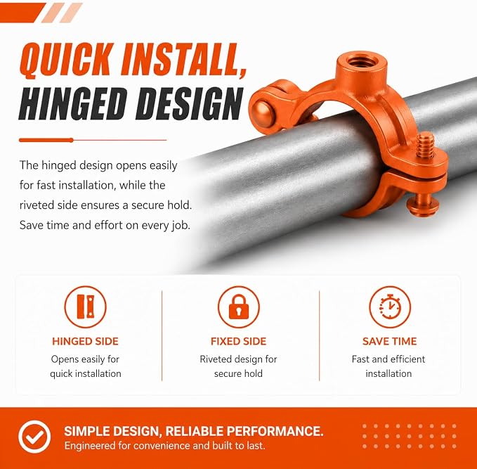 Orange 20 Pack 3/4'' Hinged Split Ring Pipe Hanger, Copper Epoxy Coated Iron - Image 5