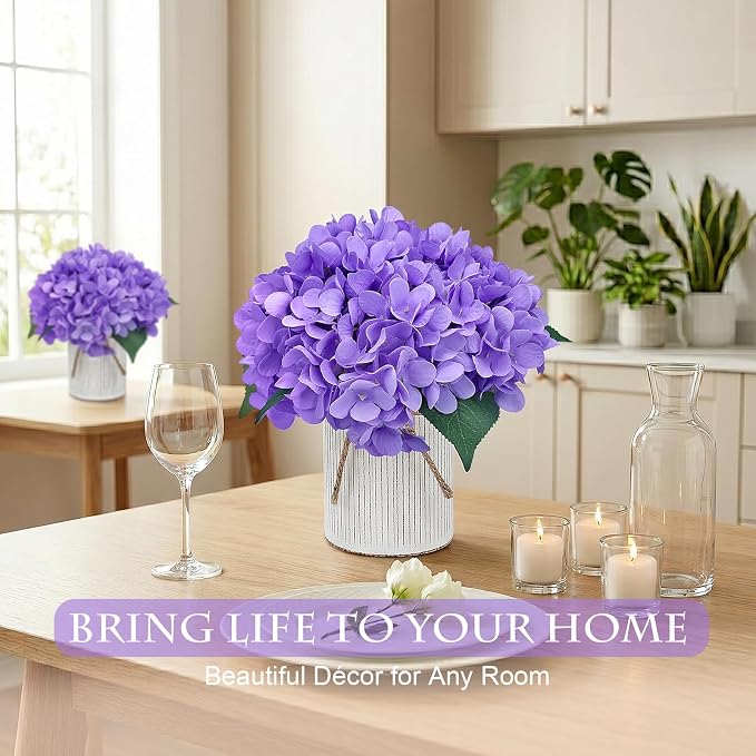 Purple Flower Table Centerpieces, Hydrangeas | Floral Arrangement Artificial - Image 4