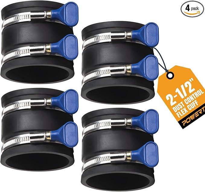 POWERTEC 70337-P4 2-1/2" Dust Control Flex Cuff w/Adjustable Key Hose Clamps by POWERTEC