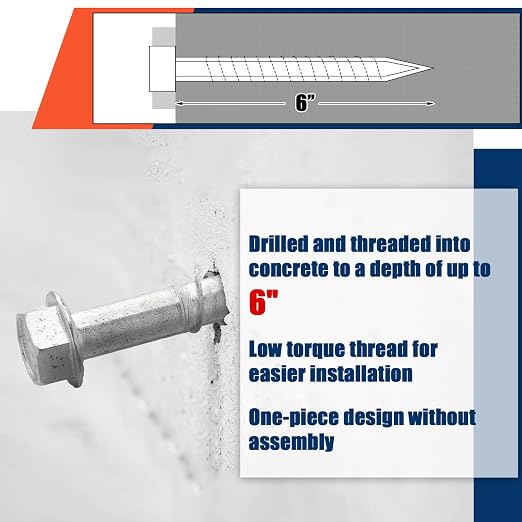 Tandefio 20 Pack 5/8 x 6 Concrete Anchors and Screw Kits Galvanized | Large - Image 4