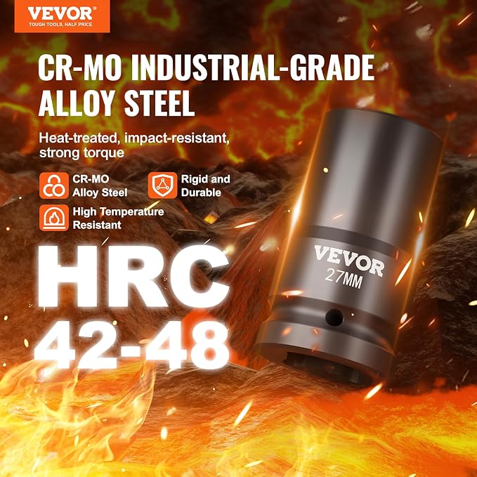 VEVOR 1" Drive Impact Socket Set, 8 Piece Deep Socket Set Metric 27-41mm - Image 2