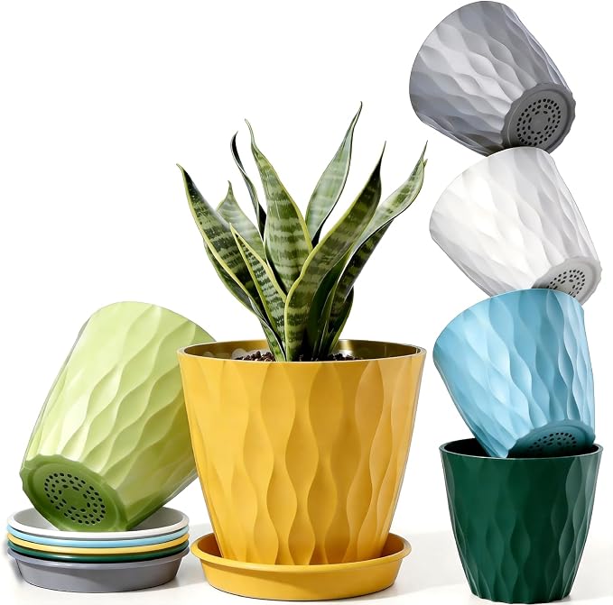 6 Pack Plant Pots with Drainage Holes, 4 Inch Plastic Indoor Flower Pots by Unknown