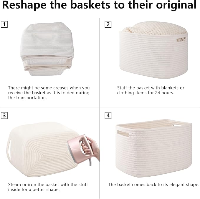 OIAHOMY 4 Pack Storage Baskets for Organizing 24L Cube Storage Bins White | - Image 7