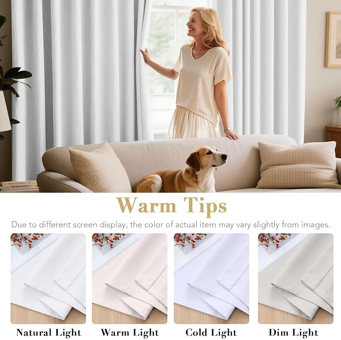 H.VERSAILTEX Pure White Curtains 63 inch Length Window Treatment Panels - Image 5