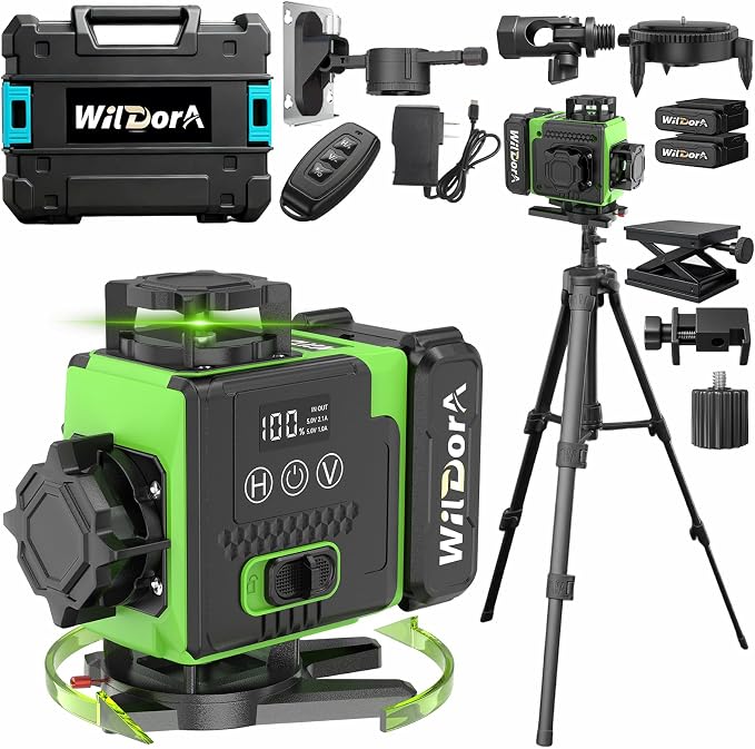 16 Line Laser Level, 4x360° Green Laser Leveler, ±4° Auto Self Leveling by WilDora