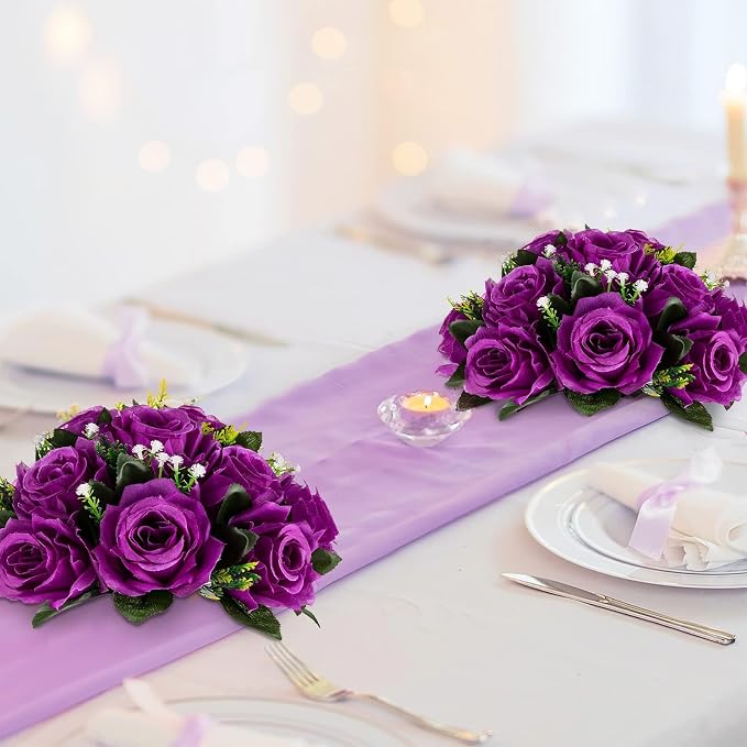 BLOSMON Flower Balls Wedding Rose Centerpieces 10 Pcs Purple Fake Flowers - Image 3