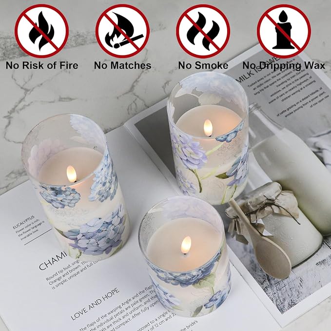 Rechargeable Hydrangea Glass Flameless Candles - Image 3