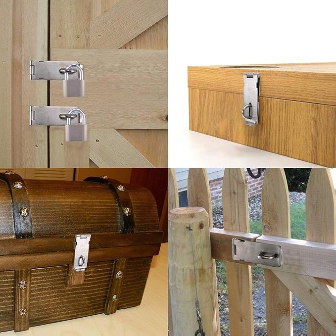 JQK Door Hasp Latch Lock, 5 Inch 304 Stainless Steel Safety Packlock Clasp - Image 3