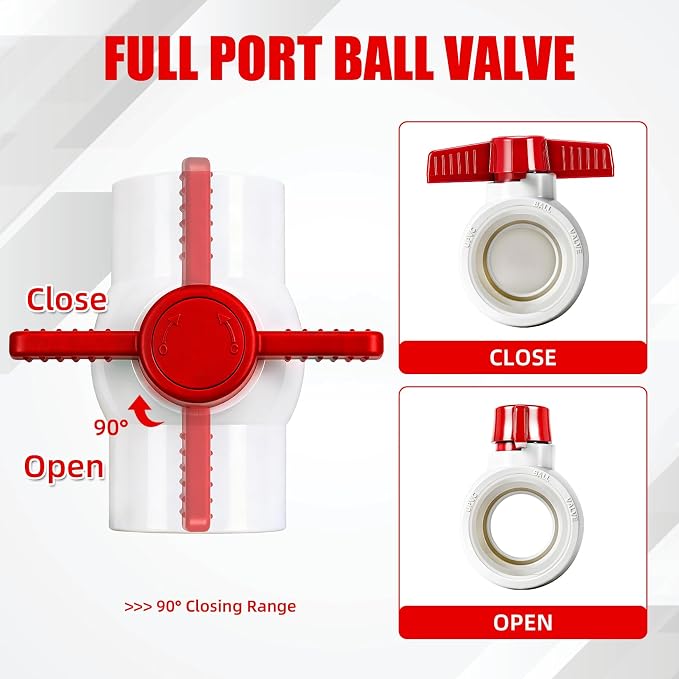 YADIAN 10Pack 1/2'' PVC Ball Valves Threaded, T-handle SCH40 Water Pipe - Image 5