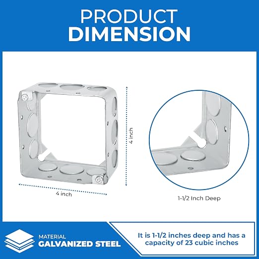 4" Square Steel Work Box Extension Rings 1-1/2" Deep - Image 3