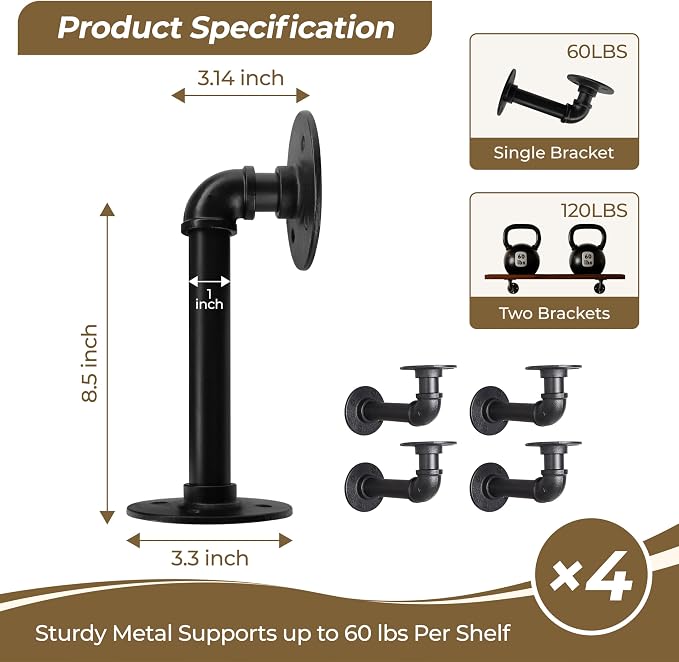 Industrial L Pipe Shelf Brackets - Image 3