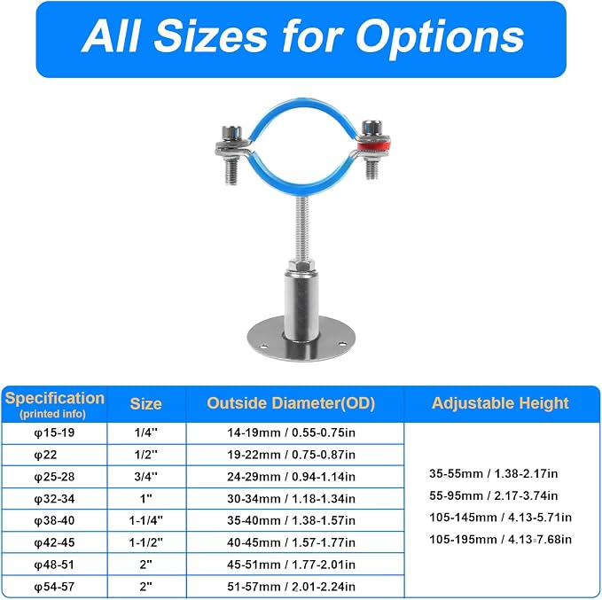 8PCS 304 Stainless Steel Wall Mount Ceiling Mount Pipe Supports, Suitable - Image 4