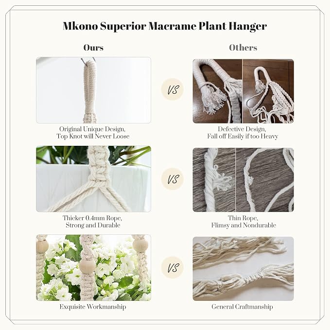 Mkono 3 Pack Macrame Plant Hangers Hanging Planters - Image 5