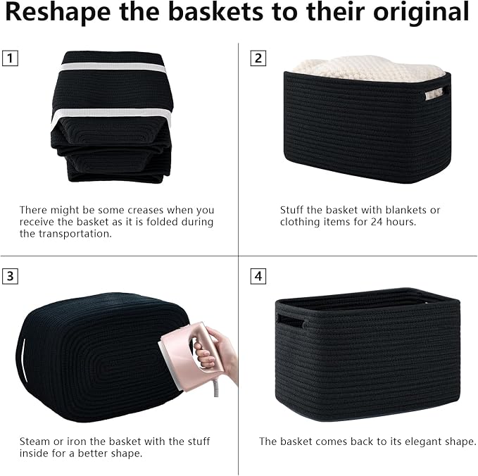 OIAHOMY 4 Pack Storage Baskets for Organizing 15L Cube Storage Bins Black | - Image 7