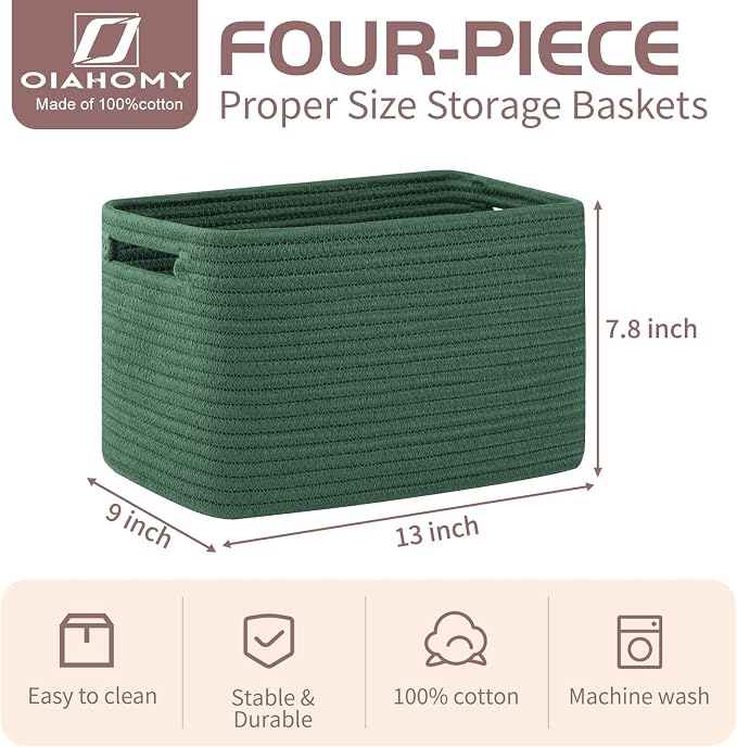 OIAHOMY 4 Pack Storage Baskets for Organizing 15L Cube Storage Bins Green | - Image 2