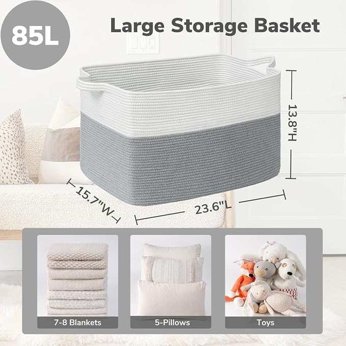 Goodpick 85L Large Woven Rope Blanket Basket, Living Room & Bedroom Organization - Image 3