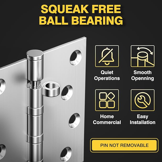 KOLET Ball Bearing Door Hinges, 4 x 4 Inches, Brushed Nickel, 3 Pack | Square - Image 4