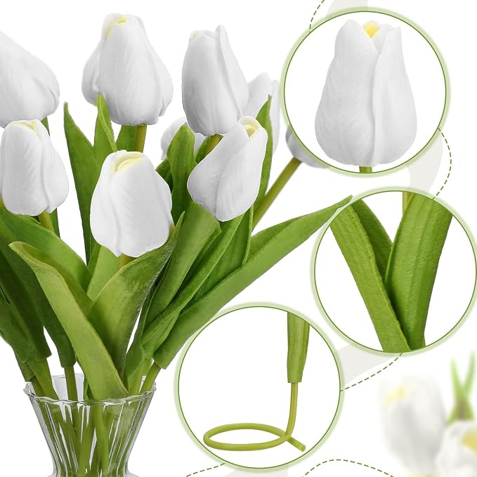 Janinka 100pcs Artificial Tulip Flowers Fake PU Tulips Faux Latex Bouquet - Image 3