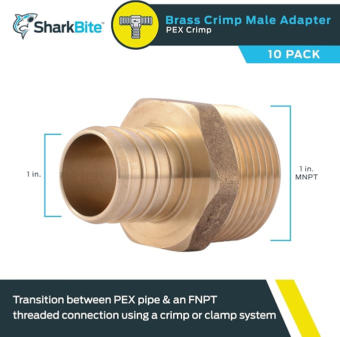 SharkBite 1 Inch Crimp MNPT Male Adapter, Brass Plumbing Fitting, PEX Pipe - Image 2