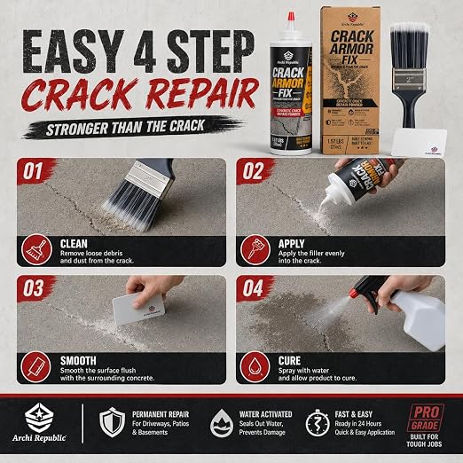 Concrete Crack Filler 1.57 lb, Water-Activated Permanent Repair - Image 2