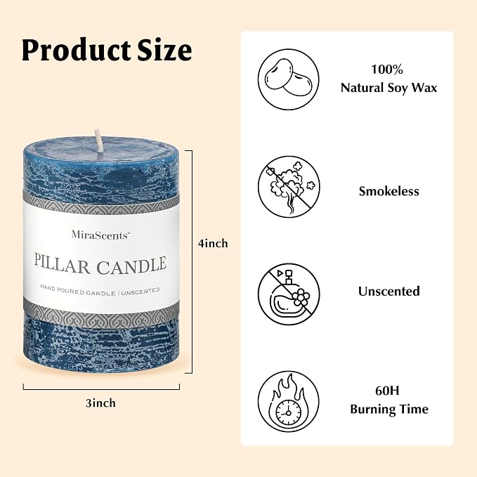 3x4 Inch Dark Blue Pillar Candles Set of 3 - Image 6