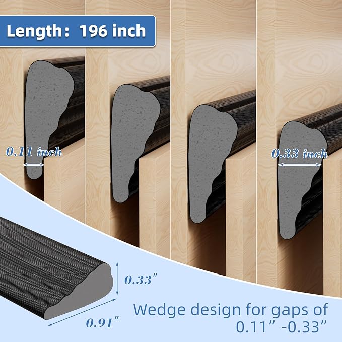 2Pcs x196”Black Wedge Weather Stripping Door Seal Strip - Image 3