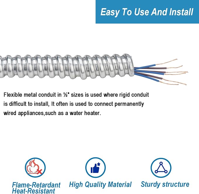 eflyefly 1/2 Flexible Metal Electrical Conduit Kit，50 Feet of 1/2-inch Flexible - Image 3
