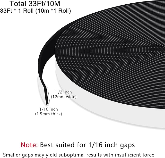 Thin Foam Tape, 1/2x1/16in Strong Adhesive Foam Seal Strip | Reduces Noise & - Image 5
