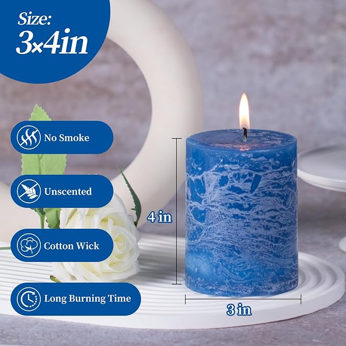 KONNI Layered Pillar Candles Set of 3, 2.8"x 4" Table Decor Ice Mist-Blue | - Image 2