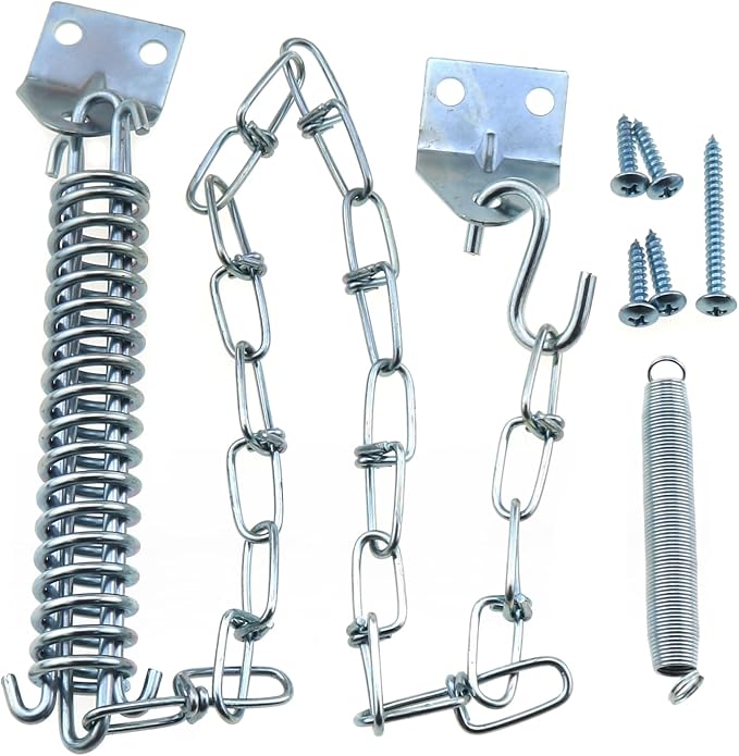 1 Set of Spring Loaded Screen Door Chain Set Silver Windproof Door Chain Heavy by LUORNG