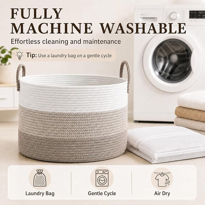 JMvicyroam 115L Extra Large Machine Washable Cotton Rope Blanket Basket | - Image 7