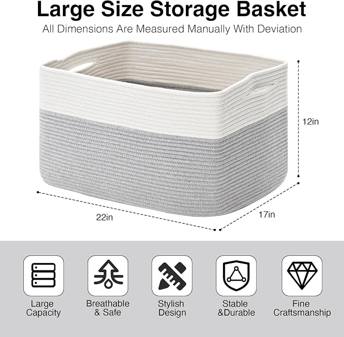 ICERZCZ Large Blanket Basket Living Room, Rectangle Storage Basket, Large Basket - Image 3